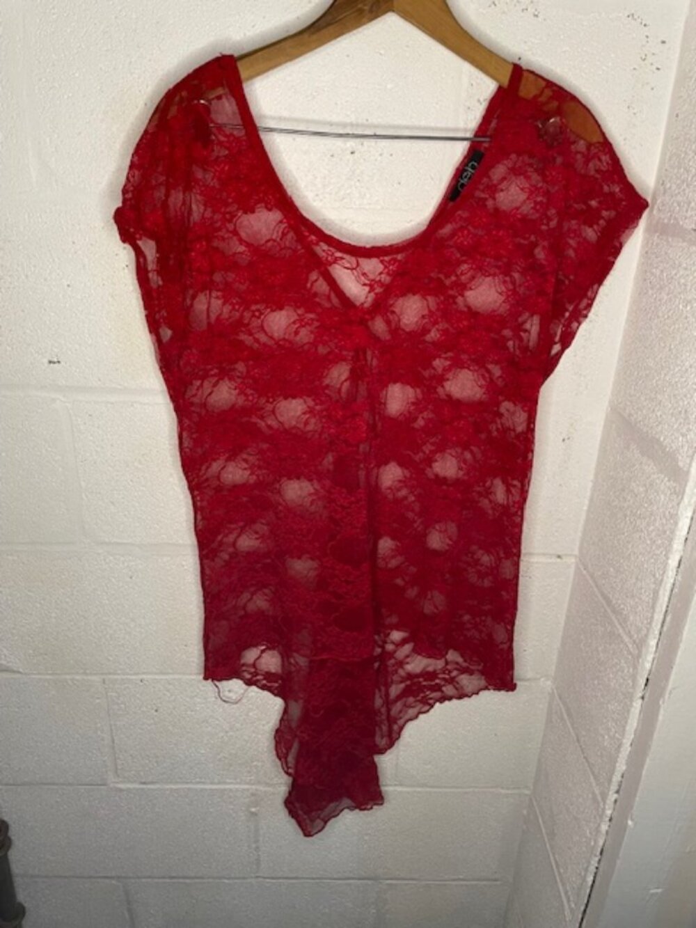 Deb Red Lace Over Shirt with High-Low Cut